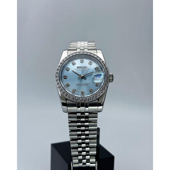 Custom Seiko Mod • Double Diamond Ice Blue DateJust • 36mm